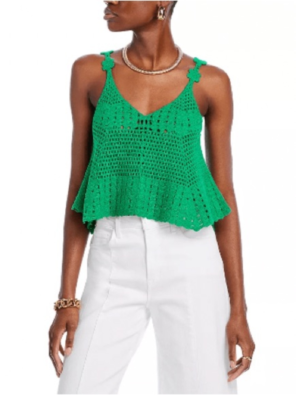 Rebellion Emerald Green Crochet Ruffle Tank